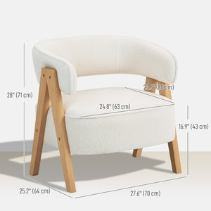 Fauteuil d'appoint en polaire Sherpa avec pieds en bois massif, blanc