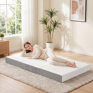 Matelas simple Twin pliable 3 sections de 6 po avec mousse mémoire au gel rafraîchissant – Blanc et gris
