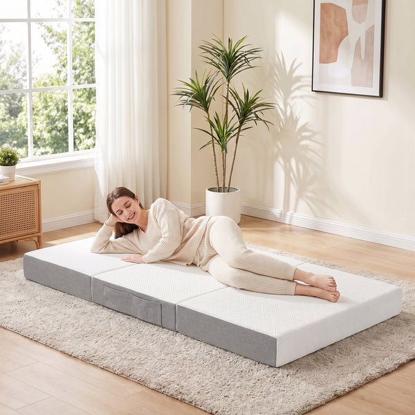 Matelas simple Twin pliable 3 sections de 6 po avec mousse mémoire au gel rafraîchissant – Blanc et gris