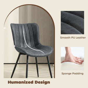 Ensemble de 4 chaises de salle à manger rembourrées en similicuir avec dossier et pieds en acier, Gris