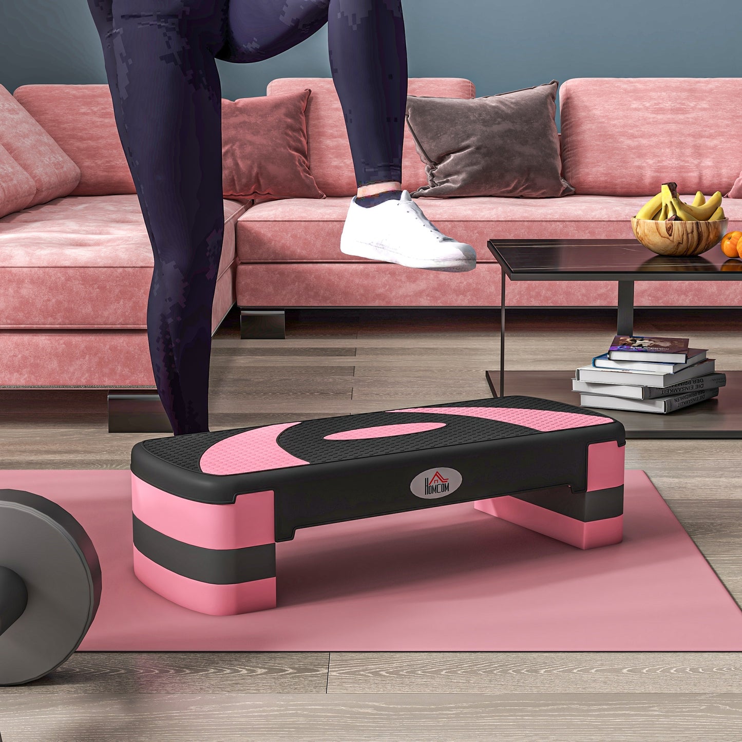 Stepper d'aérobic réglable Soozier, plateforme d'exercice, stepper, rehausseur de yoga, fitness, 10,2 à 15,2 cm, rose