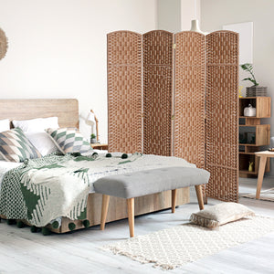 Cloison de séparation pliable à 4 panneaux avec cadre en bois, couleur naturelle