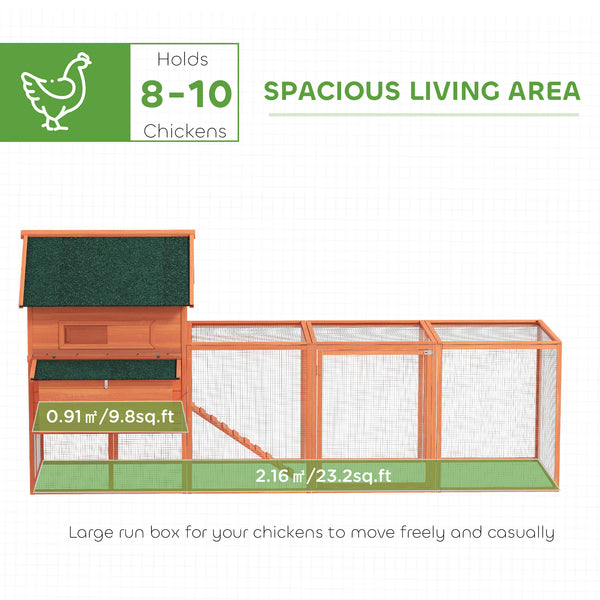 137" Wooden Chicken Coop with Run and Laying Box, Orange