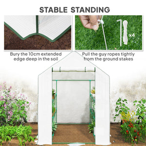 Three-tier garden greenhouse with roll-up door and screened windows