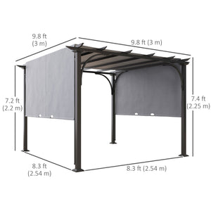 10' x 10' Outdoor Pergola Patio Gazebo Canopy Sun Shelter, Steel Frame, Grey