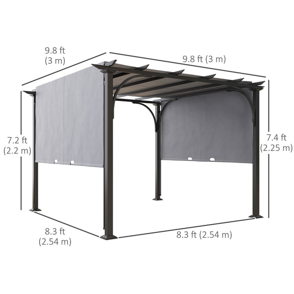10' x 10' Outdoor Pergola Patio Gazebo Canopy Sun Shelter, Steel Frame, Grey
