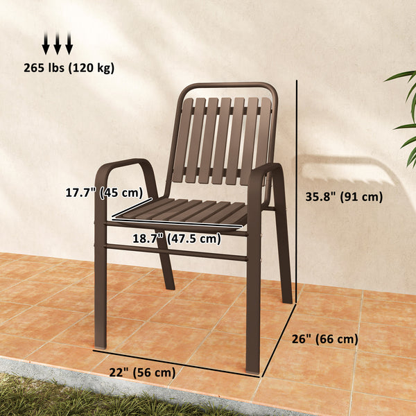 Stackable Outdoor Dining Chairs Set of 4, for Patio, Balcony, Deck, Garden, Dark Brown