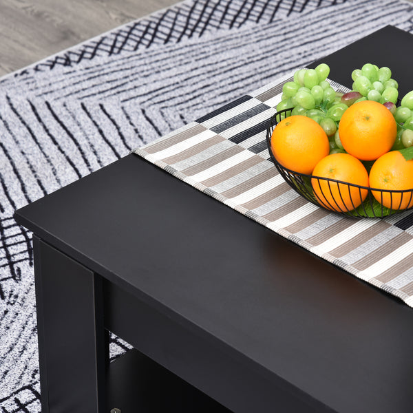 Table basse simple et moderne à 2 niveaux avec étagère inférieure pour salon, noire