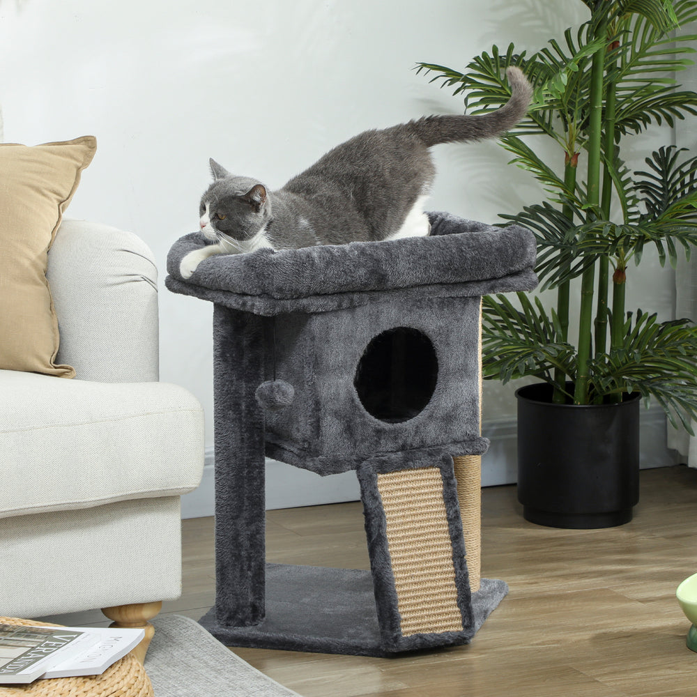 Cat tree with perch, scratching post, niche, cat play ball, dark gray 