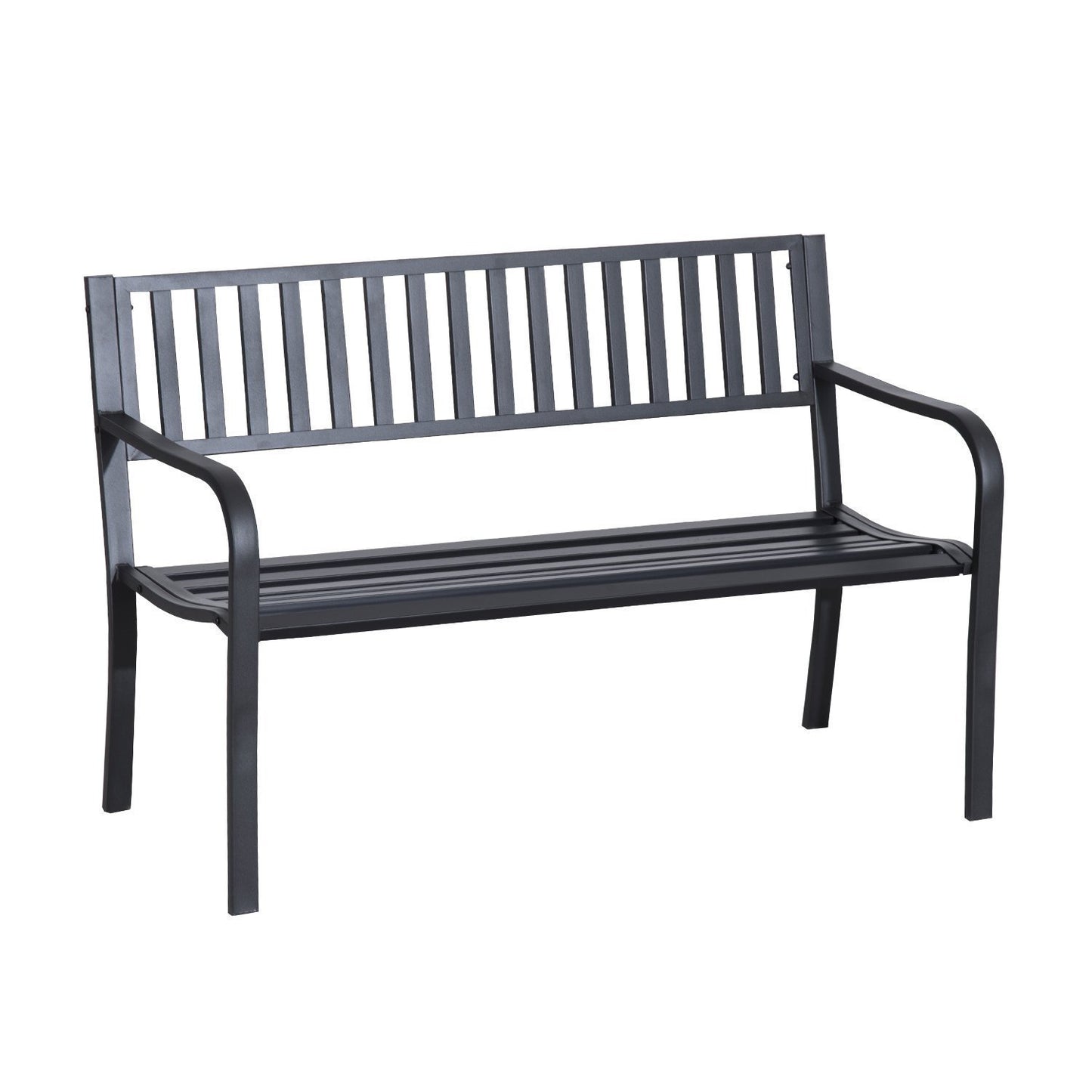 Outsunny 127cm Steel Garden Bench, Metal Park Chair, Brown