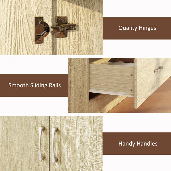 Armoire penderie avec tringle de suspension et 2 portes, rangement pour vêtements avec 2 tiroirs, chêne