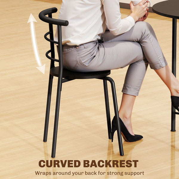 Dining set for 4 people with metal frame, black wood finish.