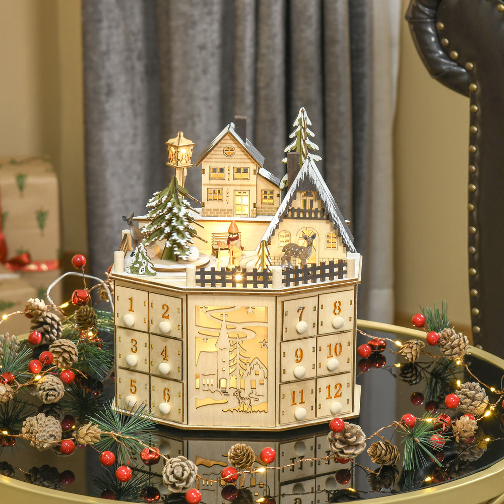 Calendrier de l'Avent de Noël en bois naturel de 24 jours