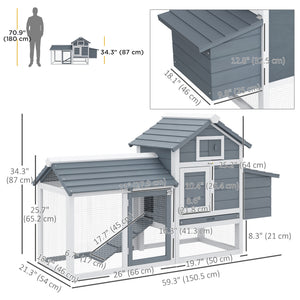 Poulailler en bois 60" avec 2 portes, pondoir et plateau amovible
