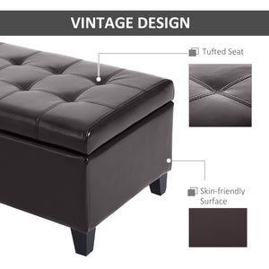 Banc de rangement rembourré brun de 51 po avec coffre intégré – Pouf capitonné en similicuir