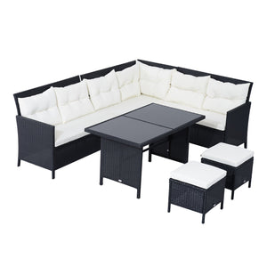 Ensemble de canapé d'extérieur 6 pièces en rotin, blanc