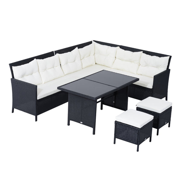 Ensemble de canapé d'extérieur 6 pièces en rotin, blanc