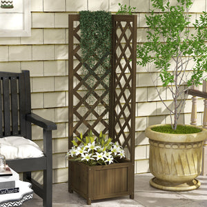 Raised wooden planter with trellis for climbing plants