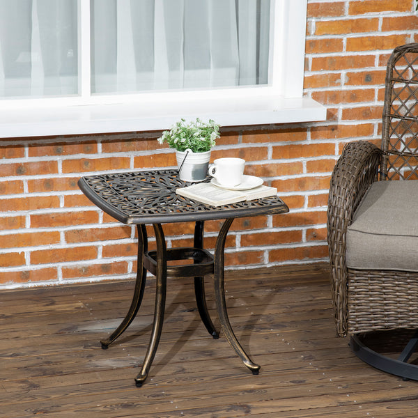 Aluminium Outdoor Side Table with Umbrella Hole, 21" Square Patio Coffee Table End Table, Bronze