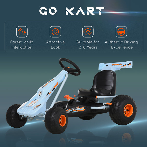 Kart à pédales pour enfants à 4 roues, style mignon avec siège réglable, frein à main et levier de vitesse, pour garçons et filles de 3 à 6 ans