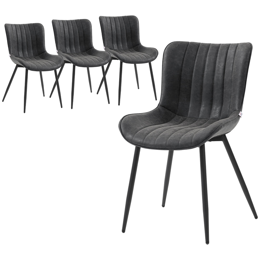 Ensemble de 4 chaises de salle à manger rembourrées en similicuir avec dossier et pieds en acier, Gris