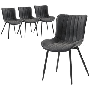 Ensemble de 4 chaises de salle à manger rembourrées en similicuir avec dossier et pieds en acier, Gris