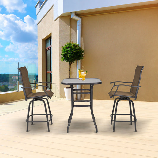 Outsunny 3 Piece Outdoor Patio Bar Set 2 Swivel Stool and 1 Bistro Table All-Weather Metal Frame for Balcony Backyard Deck Brown |