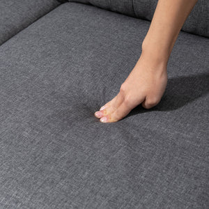 Canapé 3 places avec pouf, coussin épais et pieds en bois, gris foncé