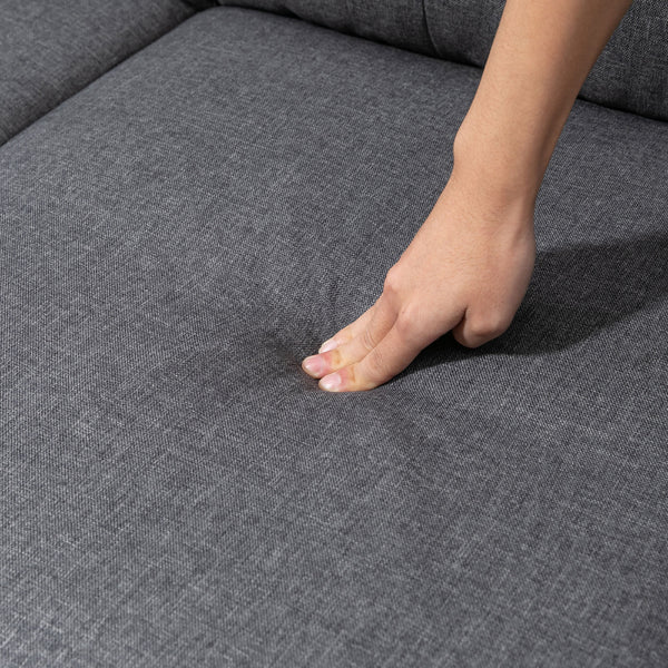 Canapé 3 places avec pouf, coussin épais et pieds en bois, gris foncé