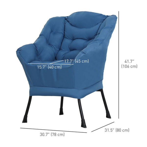 Fauteuil d'appoint avec poches latérales et pieds en acier massif, bleu