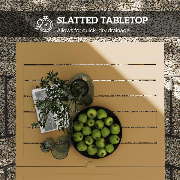 Table de patio d'extérieur 59" avec trou pour parasol, table à manger d'extérieur avec plateau à lattes pour jardin, marron