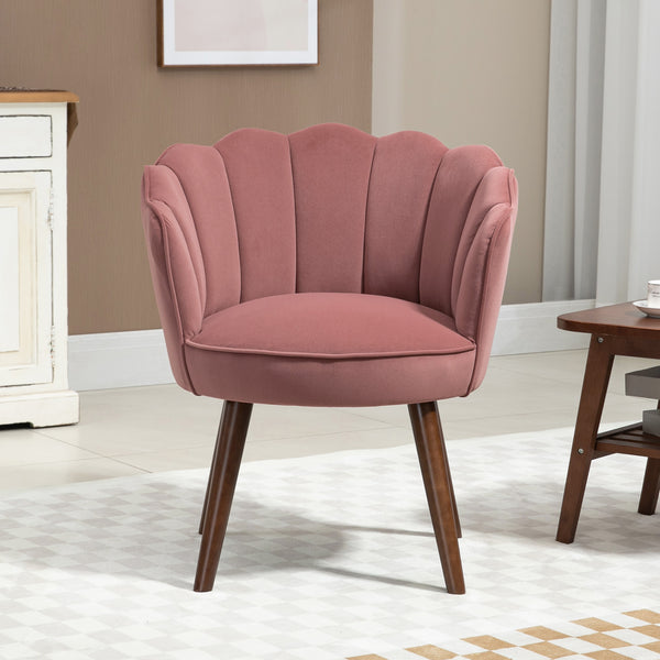 Fauteuil avec tissu velours et pieds en bois, rose