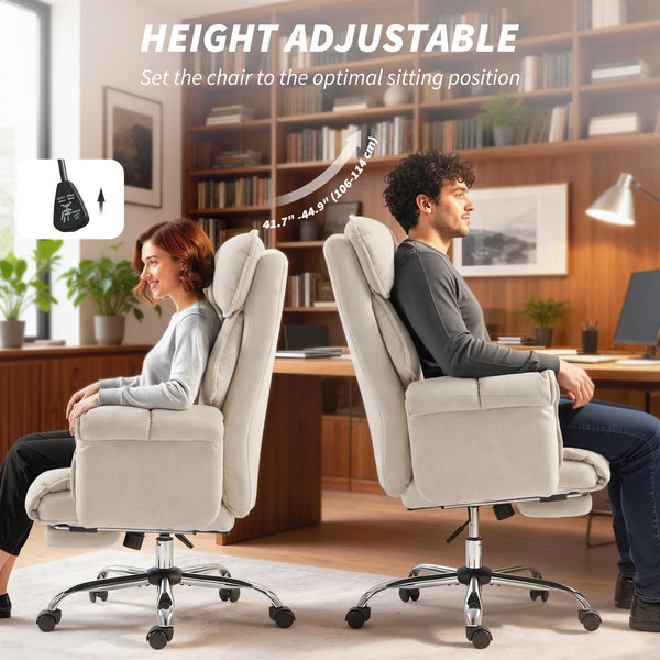 Desk Chair, Computer Office Chair with Footrest, Adjustable Backrest and Headrest, Cream White