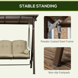 Balancelle 3 places avec coussins, oreillers et auvent réglable en polycarbonate