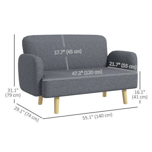 Canapé 2 places en tissu velours avec rembourrage, gris
