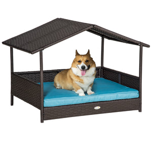 Lit pour chien en osier avec coussin pour intérieur/extérieur