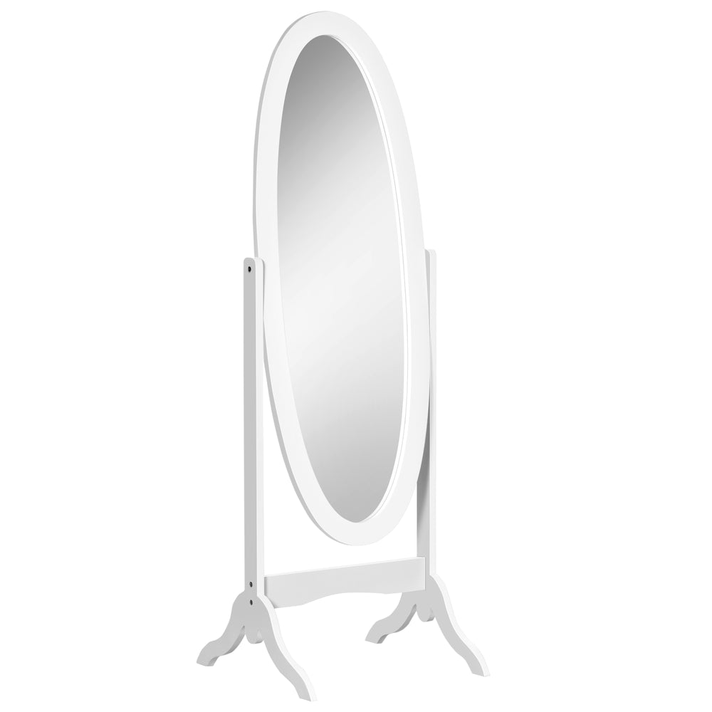 Miroir sur pied pleine longueur avec cadre ovale à angle réglable, blanc