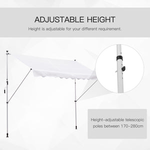 10x5ft Manual Retractable Awning, Patio Sun Shade Canopy Shelter with 5.6-9.2ft Support Pole, Water Resistant UV Protector, for Window, Door, Porch, Deck, White