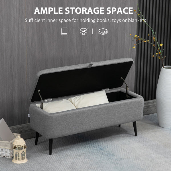 Pouf avec rangement rembourré en lin avec pieds en acier, gris