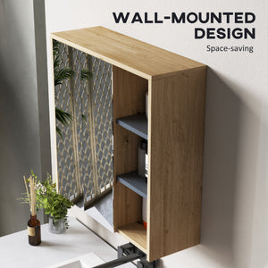 Armoire murale de salle de bain avec miroir et 5 espaces de rangement – Effet bois naturel
