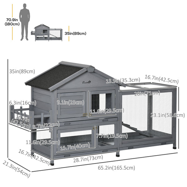 Clapier en bois avec toit ouvrant et coffre de rangement, gris foncé