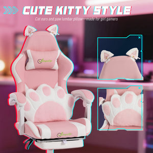 Chaise de jeu avec oreilles de chat et repose-pieds, rose