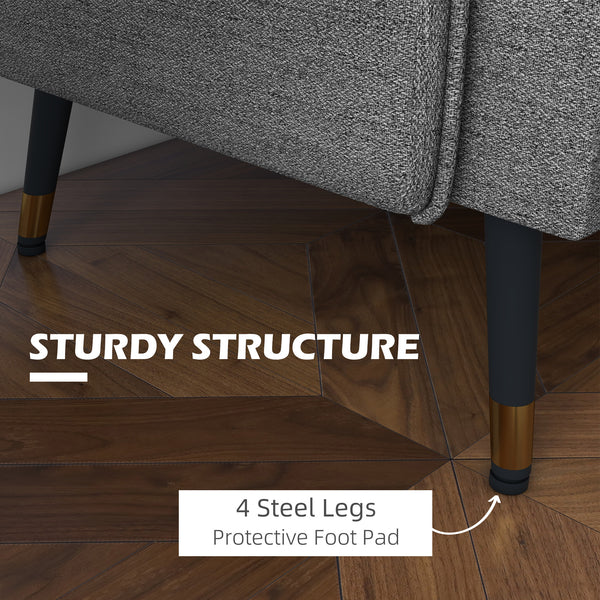 Canapé causeuse moderne en tissu avec dossier capitonné et pieds en acier, gris foncé