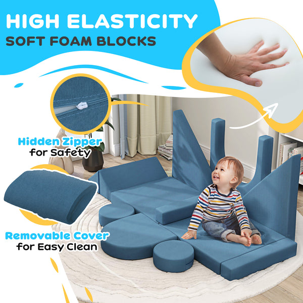 Canapé de jeu modulaire 12 pièces pour enfants, bleu