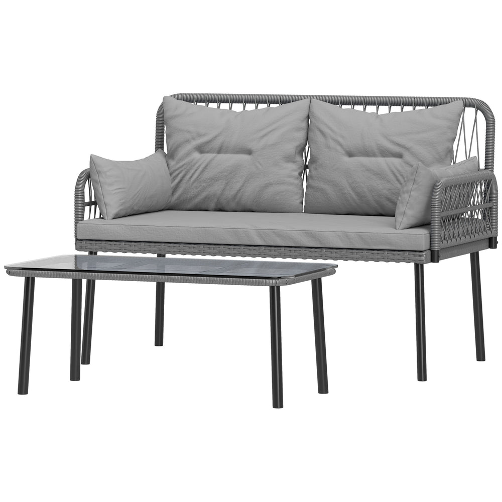Ensemble de mobilier 2 pièces en résine tressée, gris clair