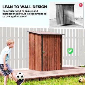 Lean-to garden shed in galvanized steel with lockable door, teak color