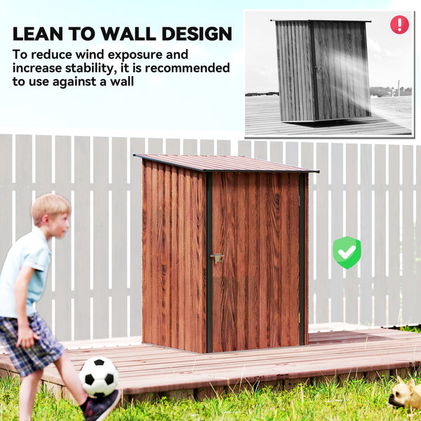 Lean-to garden shed in galvanized steel with lockable door, teak color