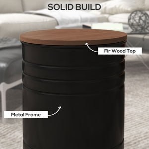 Lot de 2 tables d'appoint rondes avec couvercle en bois, noir