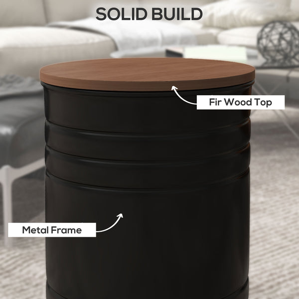 Lot de 2 tables d'appoint rondes avec couvercle en bois, noir