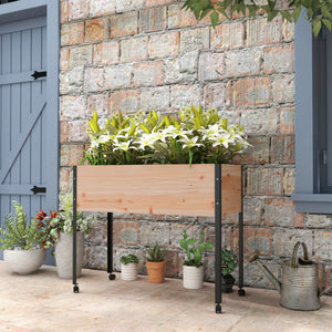 Jardinière surélevée en bois avec roulettes, pieds en métal, trous de drainage et doublure de bac